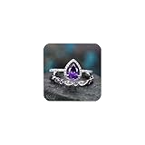2 Pcs Gorgeous Purple Cubic Zirconia Bridal Prom Engagement Pear Shaped Teardrop Ring Set Marquise Matching Band Amethyst Birthstone Ring Eternity Engagement Wedding Band Ring for Women HM288 (9)