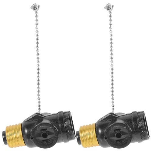 SOPOTUTU 2 Piezas Adaptador de Portalámparas de Baquelita con Cadena de Tirón Base de Lámpara con Dos Salidas para Uso Interior Garajes y Talleres Compatible con Pantallas