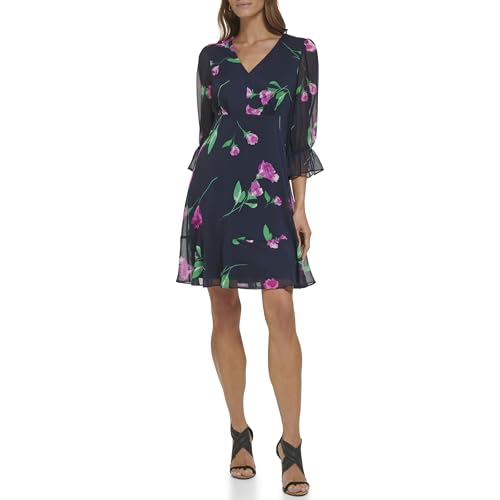 Image of DKNY Women's V-Neck Balloon Sleeve with Ruffle Hem