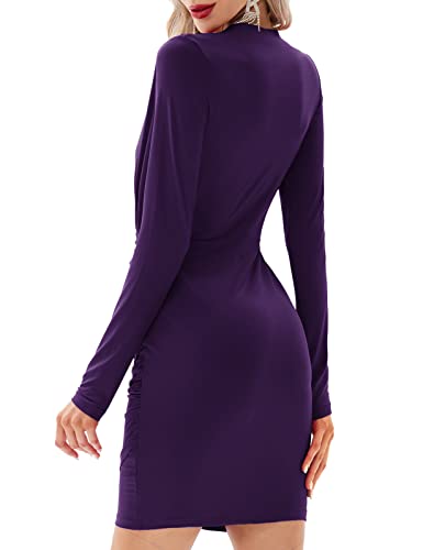 Grace Karin Women抯 Long Sleeve Ruched Bodycon Wrap Dress For Wedding Guest Purple 1 Xl #TOP2