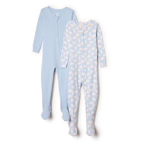 Amazon Essentials x Sofia Grainge Pigiami con Piedi Attillati in Cotone Unisex Bambini e Ragazzi, Pacco da 2, Blu...
