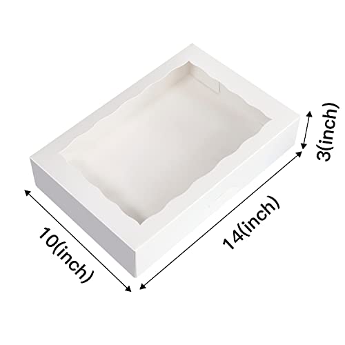 SOROO White Pastry Bakery Box 14x10x3inch,Large Donuts,Muffins,Cookies Boxes with PVC Window - Auto-Pop up Paper Box Nature Cardboard Take Out Container,Pack of 15