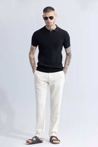 Image of SNITCH Men T-Shirts | Slim Fit Textured Polo Collar | 100% Cotton Breathable Fabric | Casual Wear & Streetwear | Half Sleeve Pullover Design