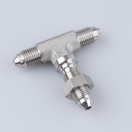 Image of Stainless Steel 3-way T Tee Connector -3-3 AN Male to -3 AN Male Flare Bulkhead Pipe Hose Fittings Adapter with AN3 Stainless Bulkhead Lock Nut