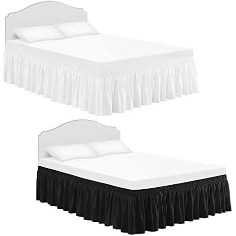 RIMELA Bed Skirt Wrap Around Elastic Dust Ruffles Solid Color Wrinkle and Fade Resistant with Adjustable Elastic Belt Easy to Install Black for Queen Size 15 Inch Drop Cover