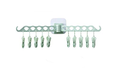 Heria-Adhesive-Hanger-Home-Clothing-Hanger-with-Clip-Stand-Cloth-Hanger-10-Clip-Bathroom-Kitchen-Wall-Door-Hanging-Rack-Baby-Clothes-Towels-Inner-Wear-Socks-Plastic-Rack-Multicolor