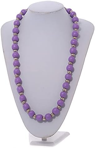 Avalaya Lilac Purple Painted Wood and Silver Tone Acrylic Bead Long Necklace - 70cm L - Image 4