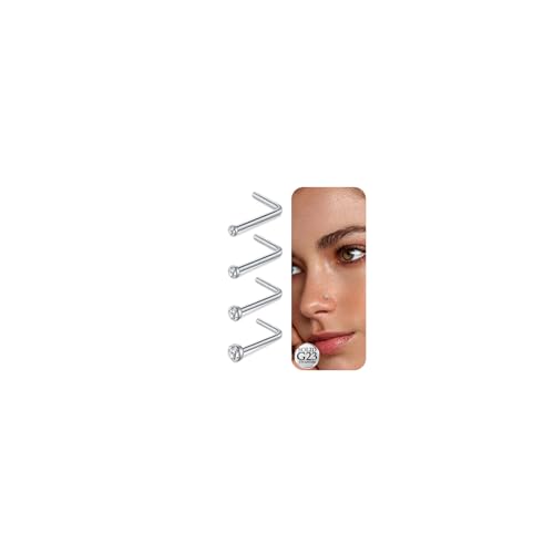 LAURITAMI 20G Titanium Nose Stud Silver 1.5mm 2mm 2.5mm 3mm Diamond Nose Studs L Shaped Titanium Nose Piercing Jewellery for Women Men 4 Pieces
