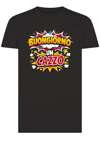 Generico Maglietta Nera con Stampa Buongiorno Un Cazzo, Design Comic Pop Art, Maniche Corte (IT, Testo, XL, XXL, Regular, Regular, Nera)