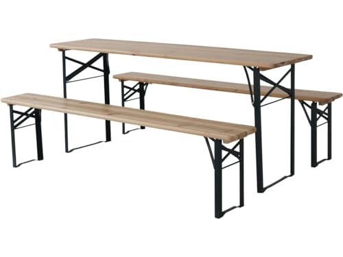 Table de Jardin Brasserie Pliante avec 2 bancs Lisbonne - 176 x 46 x 75 cm - Marron