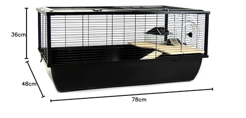 Little Friends Grosvenor Rat and Hamster Cage with Wooden Shelf and Ladder, Large, 78 x 48 x 36 cm, Black