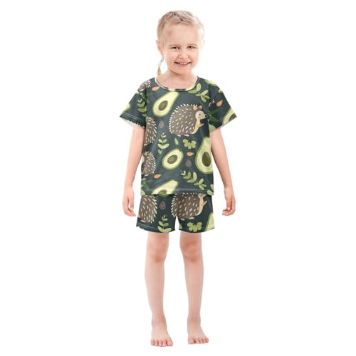 ALAZA Cartoon Hedgehog Avocado Pajamas Short Sleeve 2 Piece Sleepwear Top and Bottom Pajama Set Unisex3