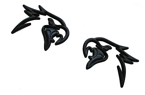 Image of Pair Custom HELLHAWK Emblem Replacement for Trackhawk Fender Door 3D Badge Hellcat Style Head (Glossy Black)
