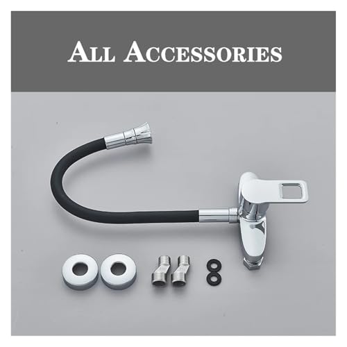 Robinet d'évier de cuisine chromé mural avec mitigeur orientable chaud froid