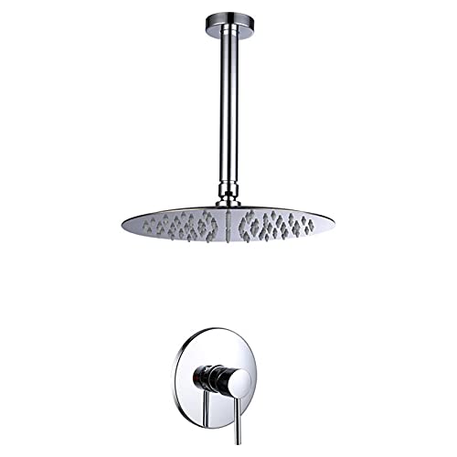 Robinetterie de douche de plafond chromée haut de gamme avec pommeau effet pluie de 25 cm - 2