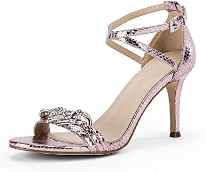 Womens Ankle Buckle Cross Strap Stiletto Sandals Open Toe Single Band Kitten High Heels Comfortable Slip On Shoes