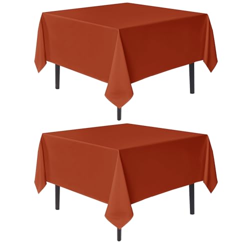 Image of sancua Square Tablecloths Fall Table Cloth, Rust, 85x85 Inch, 2 Pack