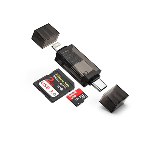 GAEF SD カードリーダー ライトニング & タイプC 2-in-1 iPhone SD/TF力ードリーダー 1台2役 MFi認証 新型 コンパクト スマホとタブレット両対応 高速データ転送 設定不要 大容量 Type C SD 外付メモリー 力ードリーダー 写真/動画/ファイル iOS/Android用 iPhone 17 16 15 14 Lightning&USB C機種対応の商品画像（Amazon）
