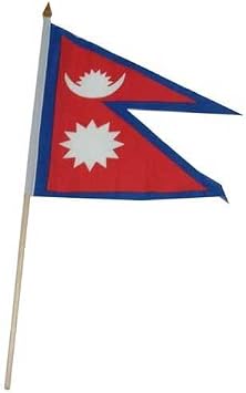 Super Tough Small Nepal Flags on Stick | 12 x 18 Inch, Mounted on A 24 Inch Wooden Stick American Flag | Mini International Flags Made of Polyester | Patriotic Decor for Holiday Parties, Flag Day