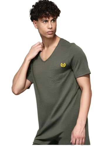 Image of Mack Jonney Regular Solid Cotton Blend V Neck T Shirt for Men