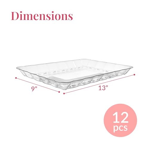 Prestee 12-Pack Rectangular Plastic Serving Platter - 9x13 Inches Disposable Food Tray for Parties and Events - Clear Platters for Dessert Table Displays, Appetizers, Snacks, and More - Image 4