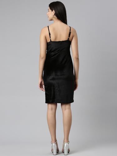 Image of SHOWOFFFF Women Solid Sheath Casual Dress | Cowl Neck Sleeveless Cotton Dress for Womens | Mini Dress for Women's