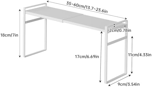 WOCHUANGSI Expandable Metal Spice Organizer Shelf, Standing Small Narrow Rack for Seasonings, Adjustable Kitchen Storage Shelf Countertop (White, L13.7-23.6''*W3.54''H7'')