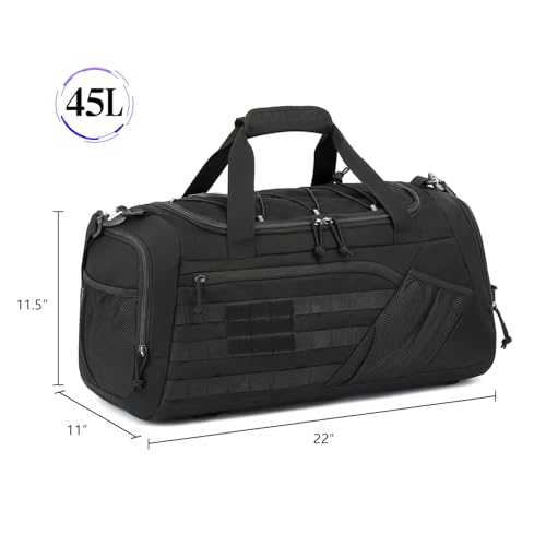 Image of 3-in-1 Tactical Gym & Travel Duffle Bag Backpack Men Multi-Functional 45L Military Sports Duffle Bag with Shoe Compartment & Wet Pocket for Workout Weekender Overnight Bag with Molle Webbing, Black