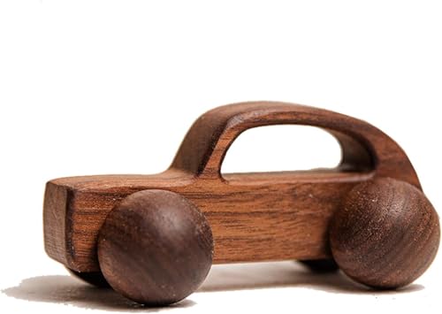 Fiegcit ミニカー 木のおもちゃ ガラガラ 安全無塗装 クルミの木 ラトル スポーツカー 車 知育玩具 1 2 3 4 5 6歳 子供 新生児 幼児 おもちゃ 入園祝い 出産祝い 祝日 ギフト (セダン - ウォールナット色)