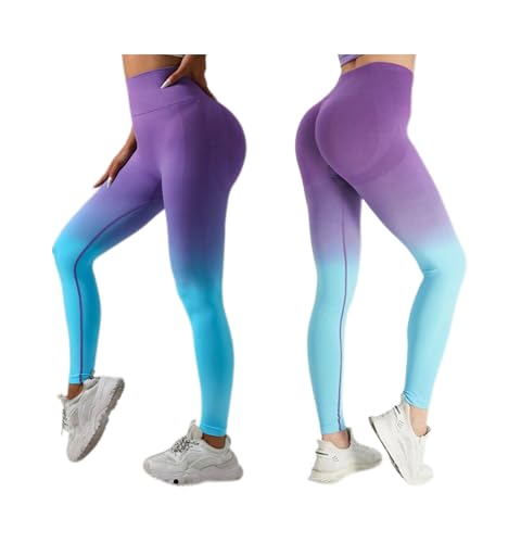 0919 Women's High Waist Ombre Yoga Leggings, Seamless Workout Pants, Gray and Pink