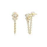 LOYATA Chain Stud Earrings Gold Evil Eye Trio Diamond Cubic Zirconia Dangle Drop 14K Gold Filled Dai