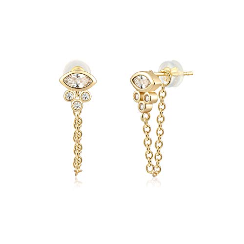 Loyata Chain Stud Earrings Gold Evil Eye Trio Diamond Cubic Zirconia Dangle Drop 14K Gold Filled Dainty Small Simple Hypoallergenic Jewelry Gift For Women #TOP17