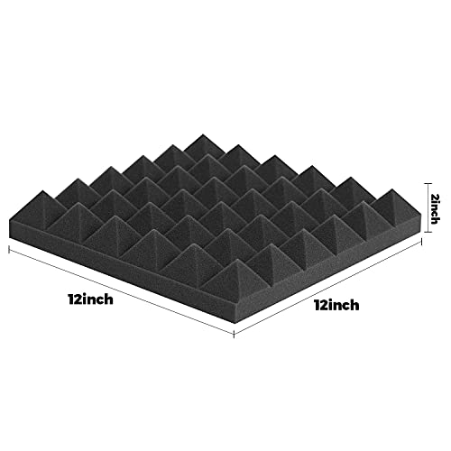 Image of Acoustic Panels - 12 Pack 12x12x2 Inches Black Pyramid Acoustic Foam, Flame-Retardant Soundproof Wall Panels, 25kg /CBM Sound Proof Foam Panels Sound Panels for Recording Studio and Music Room