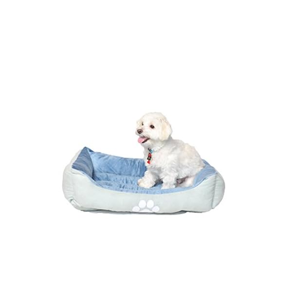 HappyCare Textiles Reversible Rectangle Pet Bed with Dog Paw Printing, Blue HappyCare Textiles Reversible Rectangle Pet Bed with Dog Paw Printing, Blue
