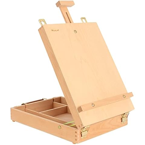 Kuyal Table Top Painting Easel, Adjustable Wood Table Sketch Box Easel, Desktop Artist Easel for Student Drawing (Easel Box) Cover