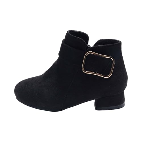 Chunky Low Heel Ankle Booties for Girls Side Zipper Winter Warm Comfortable Dress Shoes Little Girl Leather Boots