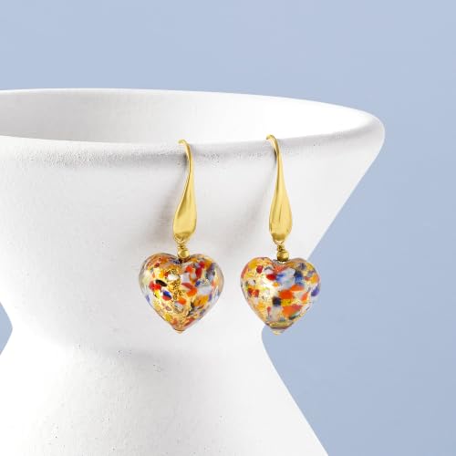 Image of Ross-Simons Italian Murano Glass Heart Drop Earrings in 18kt Gold Over Sterling