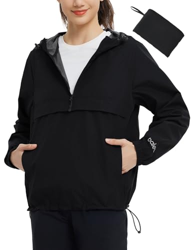 baleaf Women's Rain Jacket 1/4 Packable Lightweight Windbreaker Water-Resistant Pullover Jackets with Hood Hiking Travel