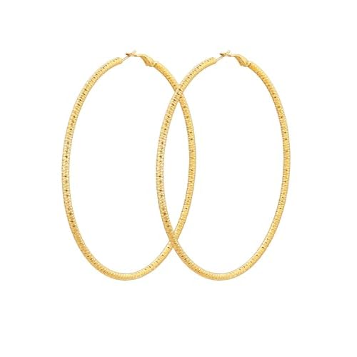 FindChic Stainless Steel Hammered Hoop Earrings for Women Gold Plated/Black 30mm/40mm/60mm/80mm/100mm 5 Sizes Large Ear Hoops, with Gift Box 100.0 Millimeters Gold Plated