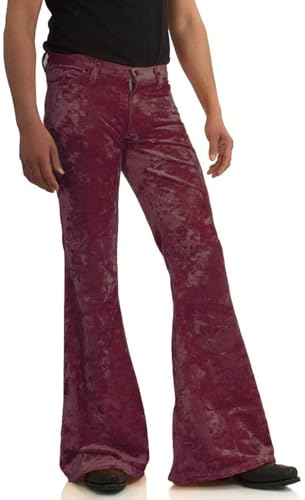 Image of Men's Velvet Relaxed Vintage 60s 70s Bell Bottom Stretch Fit Classic Comfort Flared Flares Retro Leg Disco Pants