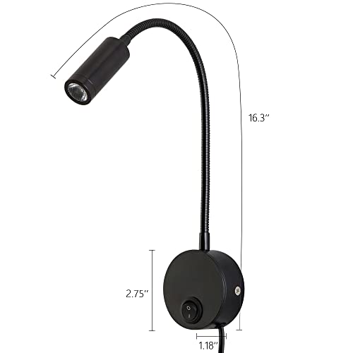 Image of Wall Mounted Reading Light Sconces Lamp LED 3W Warm White 3000K Plug Cord Black Finished 1 Piece