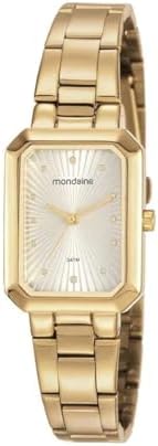 Relógio MONDAINE retangular dourado feminino 53766LPMVDE3