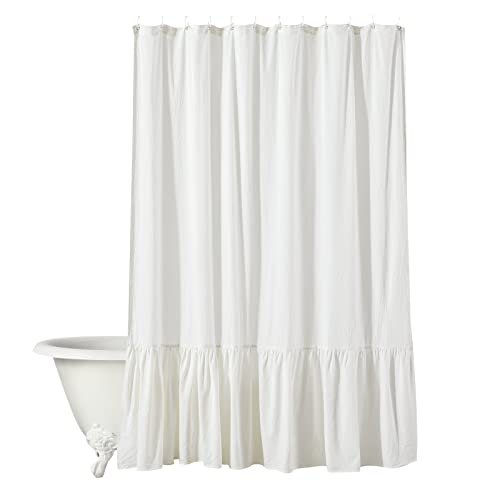 Estmy Shabby Chic White Farmhouse Cotton Shower Curtain Extra Long, Water Repellent 72X78 Ruffle French Country Cottage Rustic Shower Curtain For Bathroom, Shabby Chic Farmhouse Bathroom Decor #TOP7