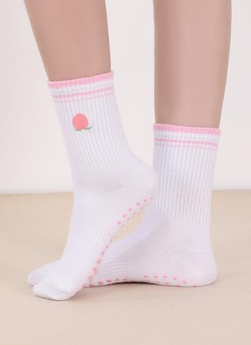 EUDOLAH Cute Yoga Socks for Women Pilates Barre Breathable Non-Slip Crew Grip Sock With Stripes Anti-friction Athletic Socks2