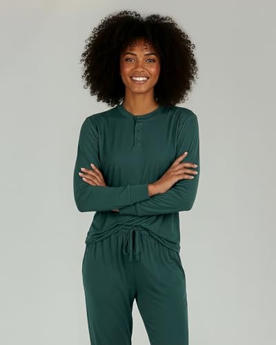 Image of Real Essentials 2 Pack: Women's Soft Long Sleeve Sleep Set - Comfortable Lounge Pull Over Hoodie and Henley Jogger