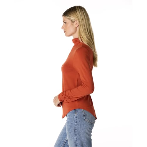 Image of Cable & Gauge Women's Long Sleeve Ruched Turtleneck-Soft Layering Top, Stylish Collared Design, Warm & Versatile Essential
