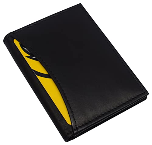 RFID Blocking Slim Card Wallet Bifold Card Case Genuine Leather Front Pocket Wallet Minimalist Credit Card Holder (Black)