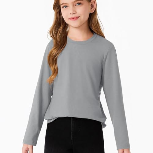 Kids Girls Fall Long Sleeve Shirts Solid Color Round Neck Casual Basic Tops Autumn Trendy Soft Pullover Tees Clothes2