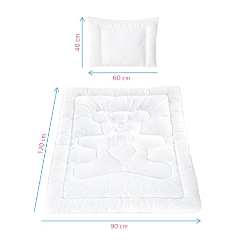 Baby Comfort Quilted Duvet & Flat Pillow Filling Set All Seasonal Cot, Cot Bed Size White Bear Design (120x90 cm) - Image 5
