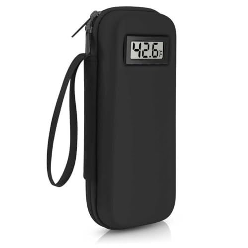 Zimblin Estojo de viagem para refrigerador de insulina com visor de temperatura, turquesa, nylon e plástico, bolsas de gelo aprovadas pela TSA, tela LCD, design rígido (preto)